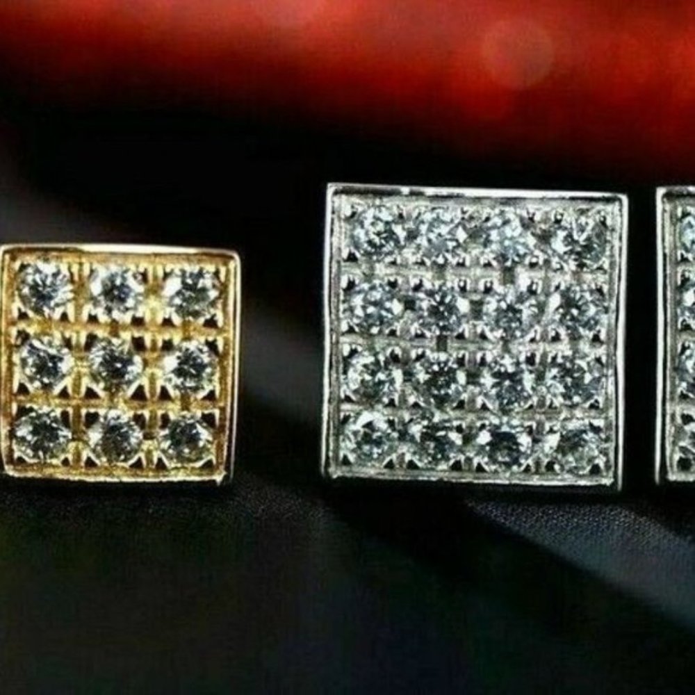 Solid 14k Gold Fancy Post Square Stud Push Back E… - image 7